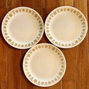 Set of 3 Vintage Corelle Corning Ware Butterfly Gold Pyrex 10 1/4" Dinner Plate